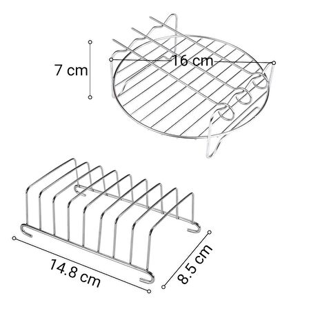 Air Fryer Aksesuarları, 2'li Set,  Çok Amaçlı 3 Şişli Izgara Seti ve Ekmek Kızartma Rafı, 3.5L - 5L için Air Fryer Seti