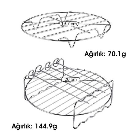 Kitcluv XL Air Fryer Aksesuarları, 2'li Set,Yükseltme Rafı ve Çok Amaçlı 4 Şişli Set,  5,5L ve Üzeri için Paslanmaz Çelik Air Fryer Seti