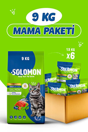 Yetişkin Somon'lu Süper Premium Kedi Maması 9 Kg - Hipoalerjenik - Düşük Tahıllı