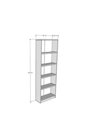 5 Raflı (5 BÖLMELİ) Kitaplık Çalışma Odası Ofis Modern Dekoratif Kitaplık Akça Ağaç