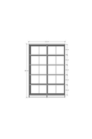 5 Raflı (5 BÖLMELİ) 2 Modüllü Kitaplık Çalışma Odası Ofis Modern Dekoratif Kitaplık Akça Ağaç