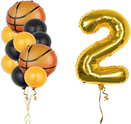 Gold Rakam Basketbol Topu Folyo Ve Lateks Balon Seti