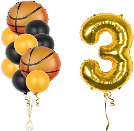 Gold Rakam Basketbol Topu Folyo Ve Lateks Balon Seti