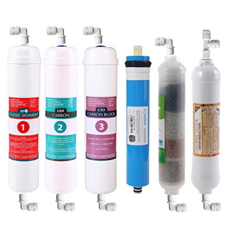 E-Water Su Arıtma Cihazı 6'lı Filtre Seti Vontron Membranlı Kapalı Kasalı Cihazlar İçin 4'lü Mineral Filtreli