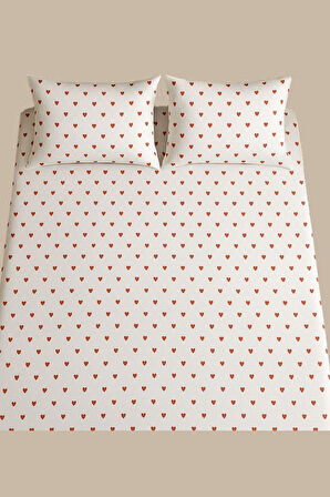 Amour Kırmızı Kalpli %100 Pamuk Lastikli Çarşaf Seti (Tek Kişilik, Ekstra Derin 30 cm)