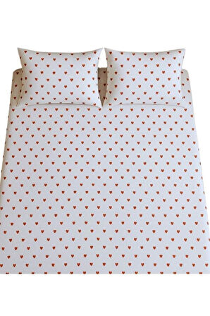 Amour Kırmızı Kalpli %100 Pamuk Tek Kişilik Çarşaf Takımı - Tek Kişilik Pike Hediye