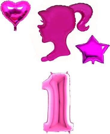 Pembe Kız Kalp Yıldız Ve Rakam Folyo Balon Seti