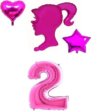 Pembe Kız Kalp Yıldız Ve Rakam Folyo Balon Seti