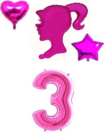 Pembe Kız Kalp Yıldız Ve Rakam Folyo Balon Seti