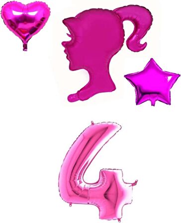 Pembe Kız Kalp Yıldız Ve Rakam Folyo Balon Seti