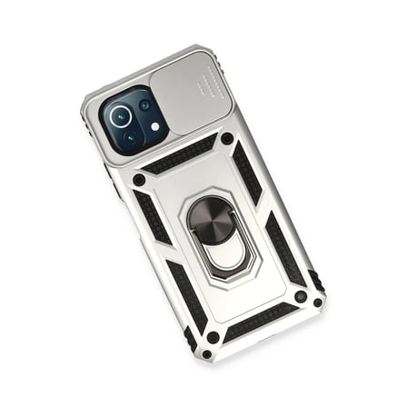 Xiaomi Mİ 11 Lite Kılıf Pars Lens Yüzüklü Silikon - Gümüş