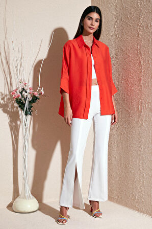 Lela Truvakar Kol % 100 Pamuk Oversize Gömlek Kadın GÖMLEK 514344010 L