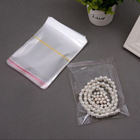 7x7+5 cm. (7*12) 100 Adet - Şeffaf Bantlı Yapışkanlı OPP Jelatin Poşet
