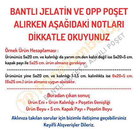 18x25+5 cm.(18x30) 50 Adet Şeffaf Bantlı Yapışkanlı Jelatin Poşet