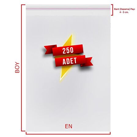10x10+5 cm. (10*15) 250 Adet Şeffaf Bantlı Yapışkanlı Jelatin Poşet