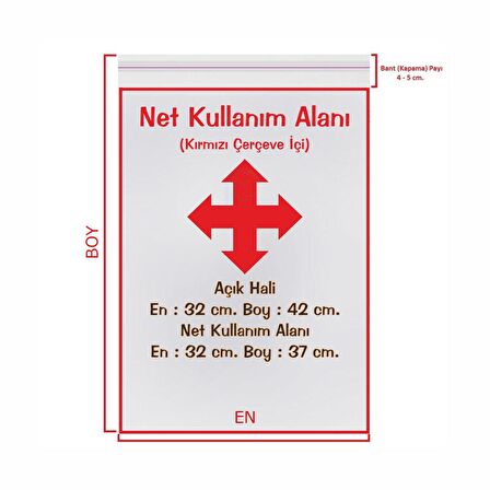 32x37+5 cm. (32*42) 1.000 Adet Şeffaf Bantlı Yapışkanlı Jelatin Poşet