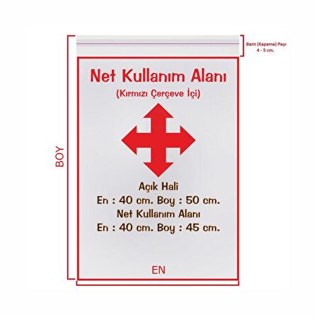 40x45+5 cm. (40*50) 1.000 Adet Şeffaf Bantlı Yapışkanlı Jelatin Poşet