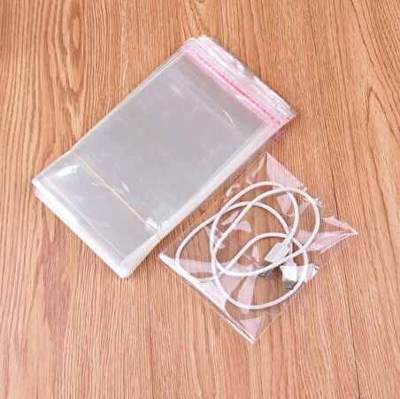 8x15+5 cm.(8x20) 250 Adet Şeffaf Bantlı Yapışkanlı OPP Poşet