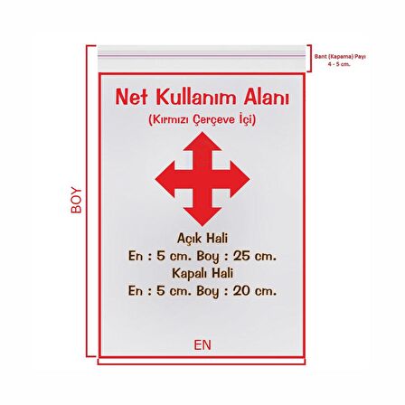 5x20+5 cm. (5*25) 1.000 Adet Şeffaf Bantlı Yapışkanlı Jelatin Poşet