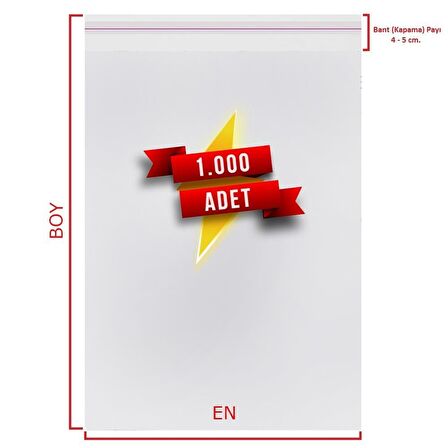 13x20+5 cm. (13*25) 1.000 Adet Şeffaf Bantlı Yapışkanlı Jelatin Poşet