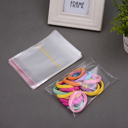 6x10+5 cm. (6*15) 100 Adet - Şeffaf Bantlı Yapışkanlı OPP Jelatin Poşet