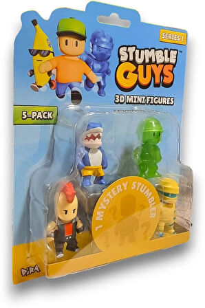 Stumble Guys Seri 1 - 3D Mini 1 i Gizemli olan 5 li Figür Seti - Megalodon Punk Army Man Hatshepsut