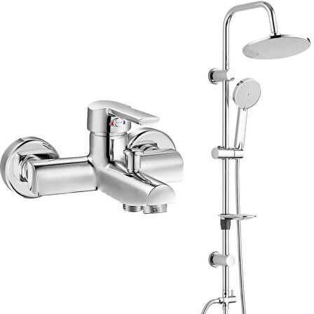 ECA Delta Banyo Bataryası+T-MAY Banyo Lidya Oval Tepe Duş Takımı Seti Paslanmaz Krom
