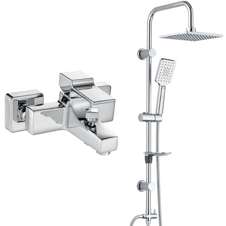 ECA Caro Banyo Bataryası+T-MAY Banyo Belen Kare Tepe Duş Takımı Seti Paslanmaz Krom