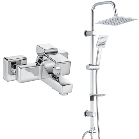 ECA Caro Banyo Bataryası+T-MAY Banyo Çam Kare Tepe Duş Takımı Seti Paslanmaz Krom
