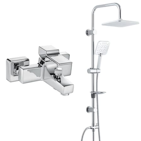 ECA Caro Banyo Bataryası+T-MAY Banyo Çamlıca Kare Tepe Duş Takımı Seti Paslanmaz Krom