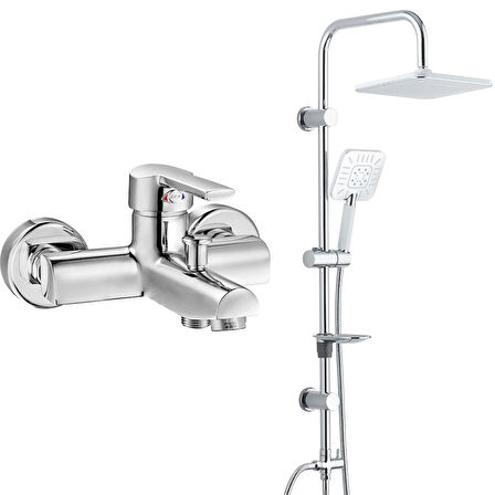 ECA Delta Banyo Bataryası+T-MAY Banyo Çamlıca Kare Tepe Duş Takımı Seti Paslanmaz Krom