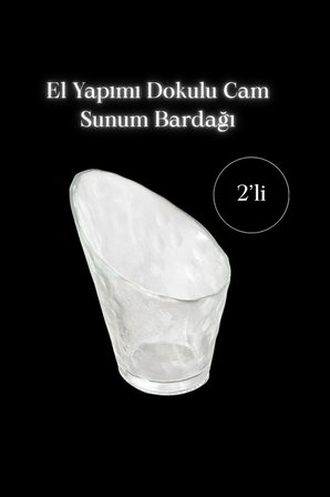 El Yapımı Dokulu Cam Sunum Bardağı 2’li Set
