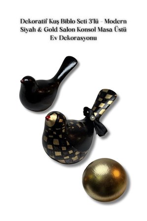 Dekoratif Kuş Biblo Seti 3’lü Modern Siyah Gold