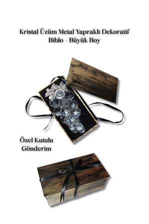 Kristal Üzüm Metal Yapraklı Dekoratif Biblo Büyük Boy