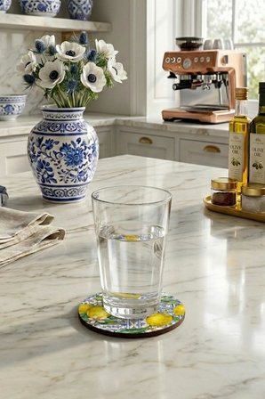 Sicilya Serisi Limon Desenli Bardak Altlığı 6’lı Set UV Baskı MDF
