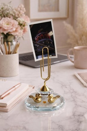 Kuş Figürlü Kristal Gold Not Fotoğraf Tutacağı
