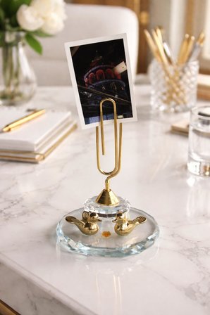 Kuş Figürlü Kristal Gold Not Fotoğraf Tutacağı