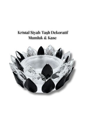 Kristal Siyah Taşlı Dekoratif Mumluk Kase