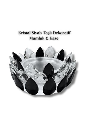 Kristal Siyah Taşlı Dekoratif Mumluk Kase
