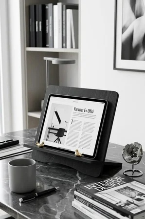 Siyah Ahşap Kitap Tablet Standı Kuş Detaylı