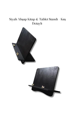 Siyah Ahşap Kitap Tablet Standı Kuş Detaylı