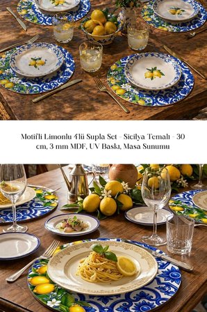 Motifli Limonlu 4lü Supla Set 30 cm MDF UV Baskı