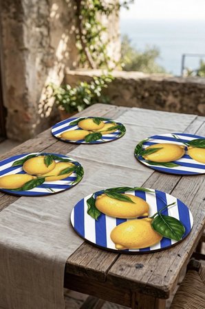 Çizgili Limon Desenli 4lü Supla Set 30 cm MDF UV Baskı