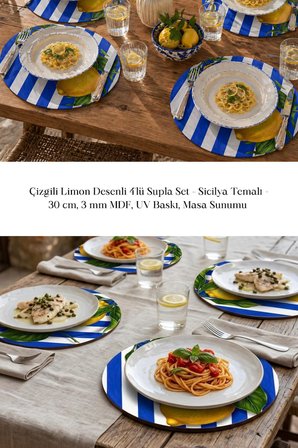 Çizgili Limon Desenli 4lü Supla Set 30 cm MDF UV Baskı