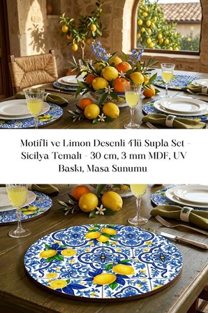 Motifli ve Limon Desenli 4lü Supla Set 30 cm MDF UV Baskı
