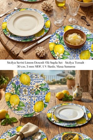 Sicilya Serisi Limon Desenli 4lü Supla Set 30 cm MDF UV Baskı