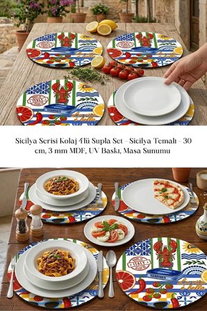Sicilya Serisi Kolaj 4lü Supla Set 30 cm MDF UV Baskı
