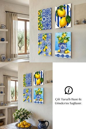 Limon Desenli Tablo Seti 4lü Set Sicilya Temalı 15x20 cm MDF