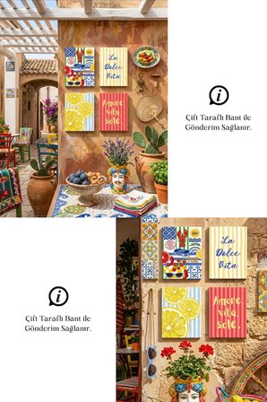 La Dolce Vita Tablo Seti 4lü Set Sicilya Temalı 15x20 cm MDF