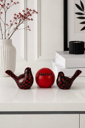 Good Day Dekoratif Kuş Biblo Seti 3’lü Modern Siyah Kırmızı